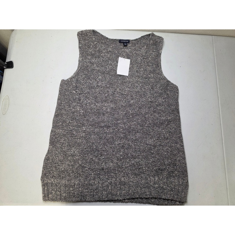 Lands' End Womens Grey Marled V-Neck Chunky Knit Sweater Vest Size L 14-16 NWT